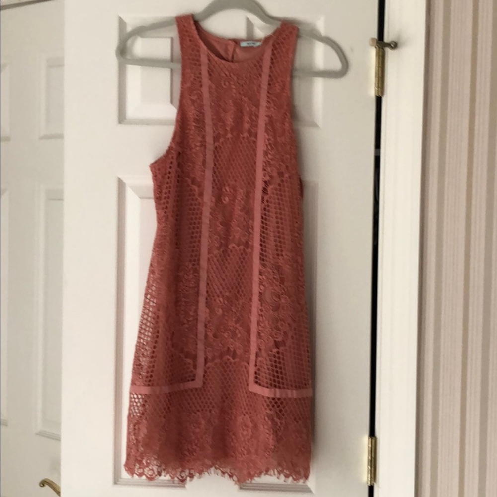 Keyhole Lace Minidress/ Shift, Sleeveless, Pink